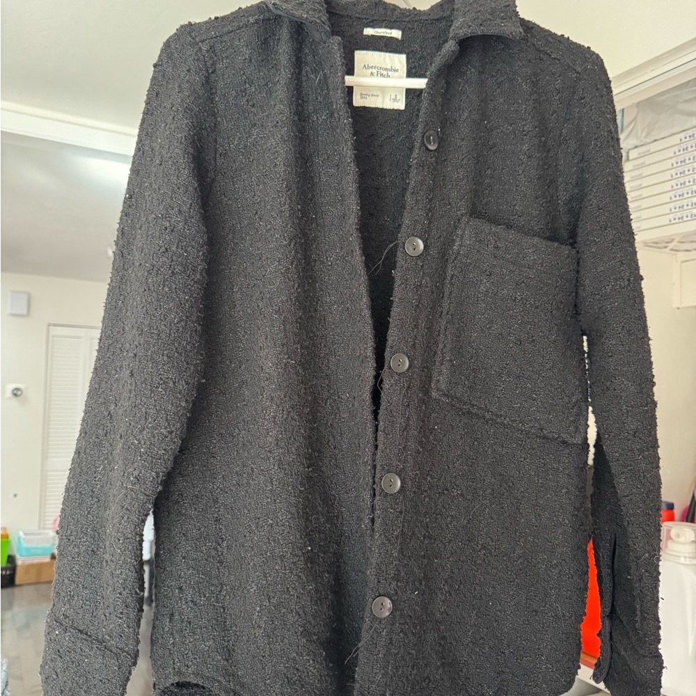 Abercrombie & Fitch Black Boucle Tweed Button Front Shirt Jacket Shacket Size: S